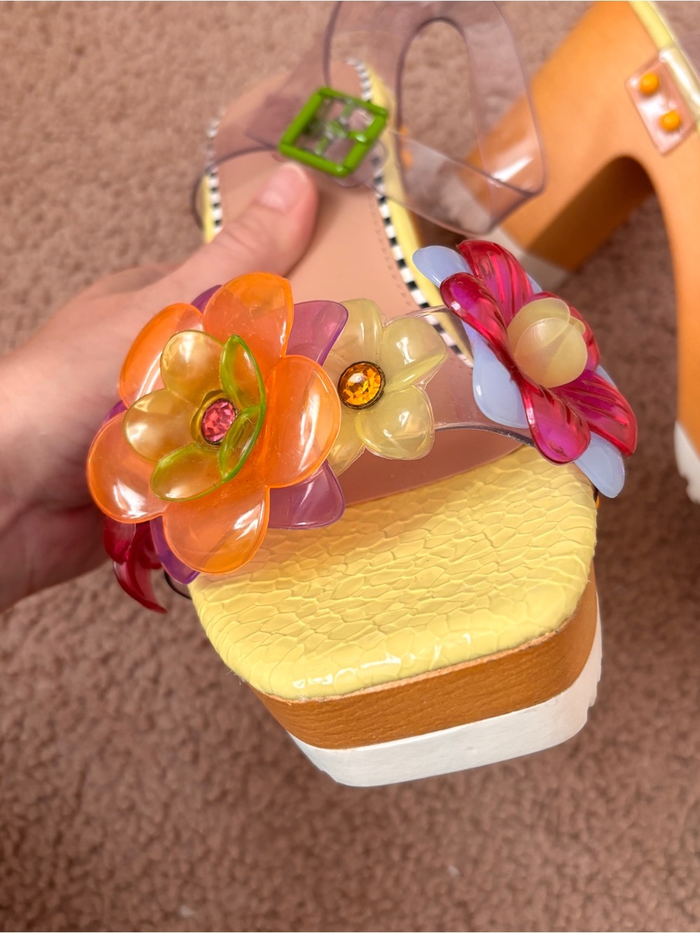 Betsey Johnson Yellow Floryn Platform Sandals with Clear Straps - Picture 4 of 10